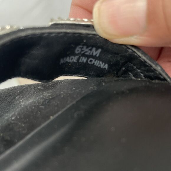 Gianni Bini Size 6.5 Leather Vivvia Rhinestone Jewel Chain Heels Open Toe Black - Picture 7 of 7